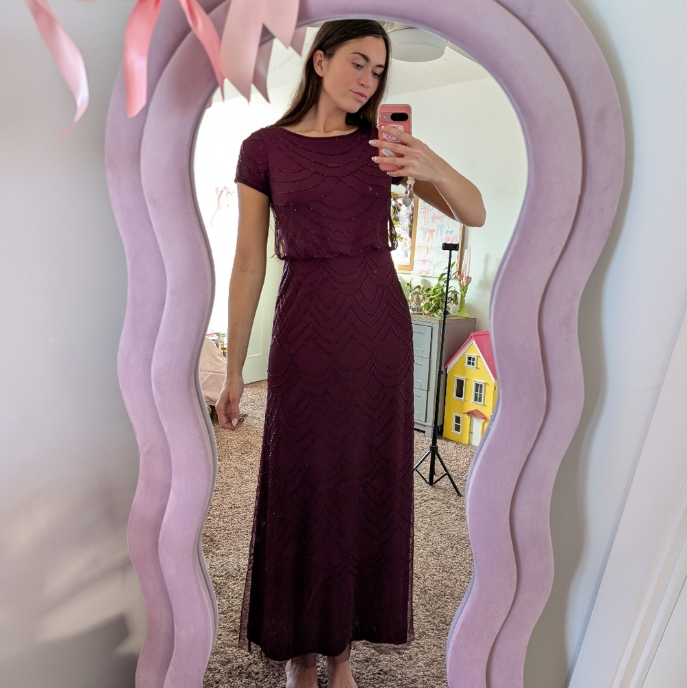 Adrianna Papell Luxury Beaded Deep Purple Formal Dress Size 8